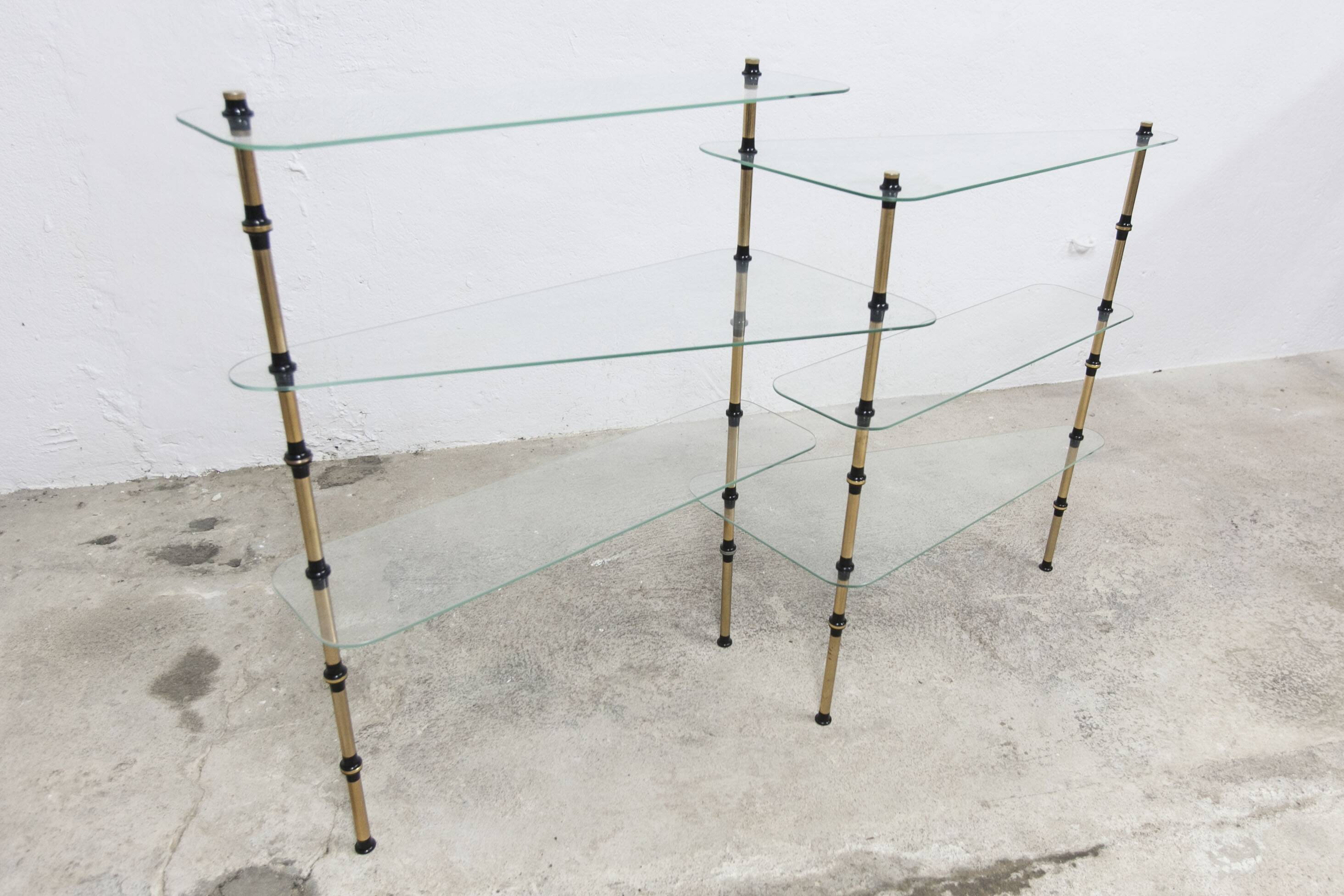 Glass and brass shop window display shelf 1950