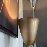 Art Deco table lamp hammered copper basin and crystal, france 1930 vintage