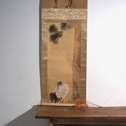 Japanese kakejiku of a coloured crane on paper – Japan, circa 1900