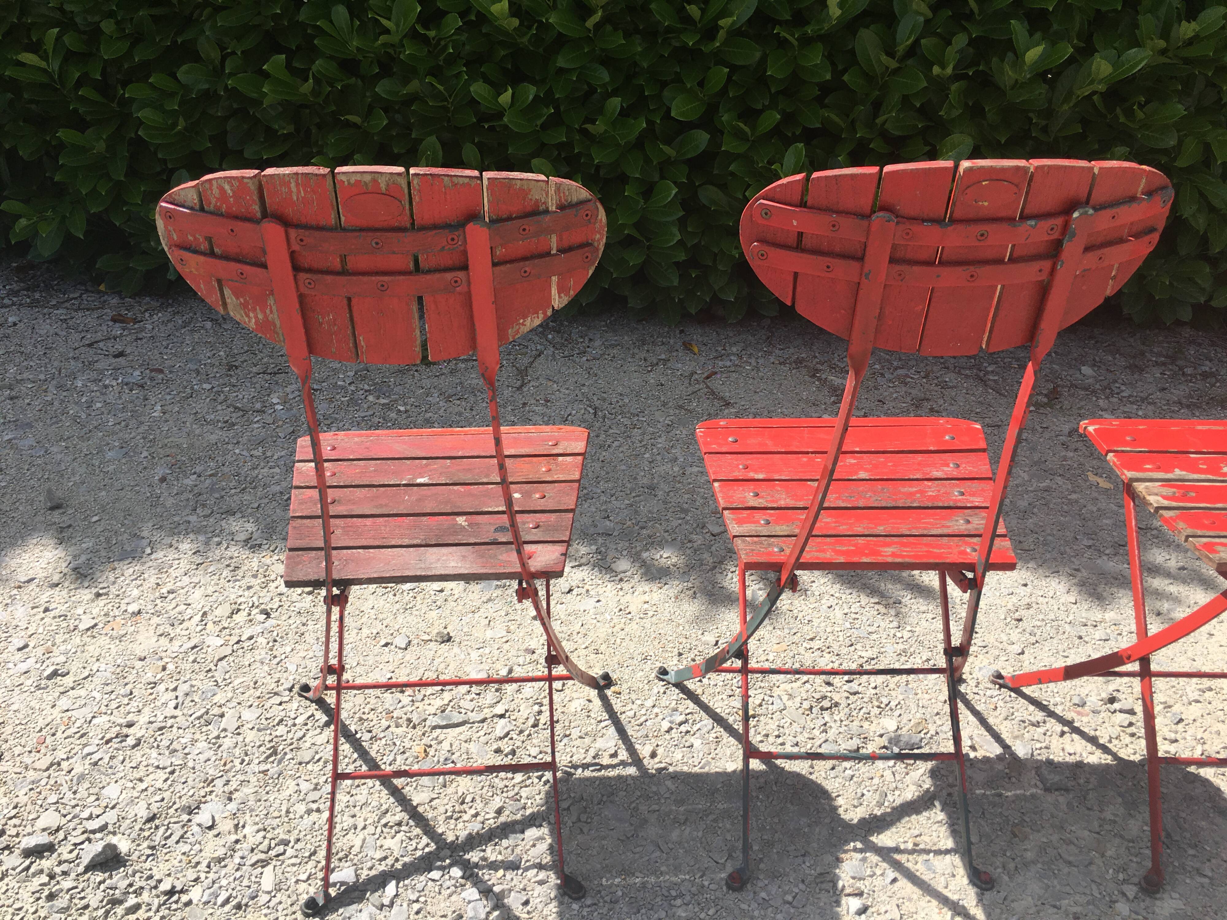 4 garden chairs folding metal wood