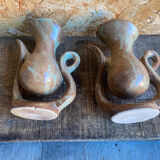 Pair of Beige Ceramic Soliflore Vases Vintage France #D889