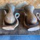 Pair of Beige Ceramic Soliflore Vases Vintage France #D889