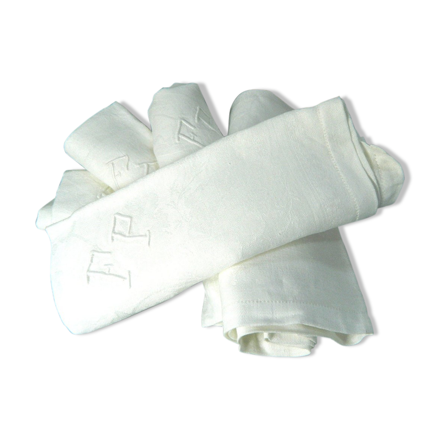 Set of 6 large damask napkins with monogram