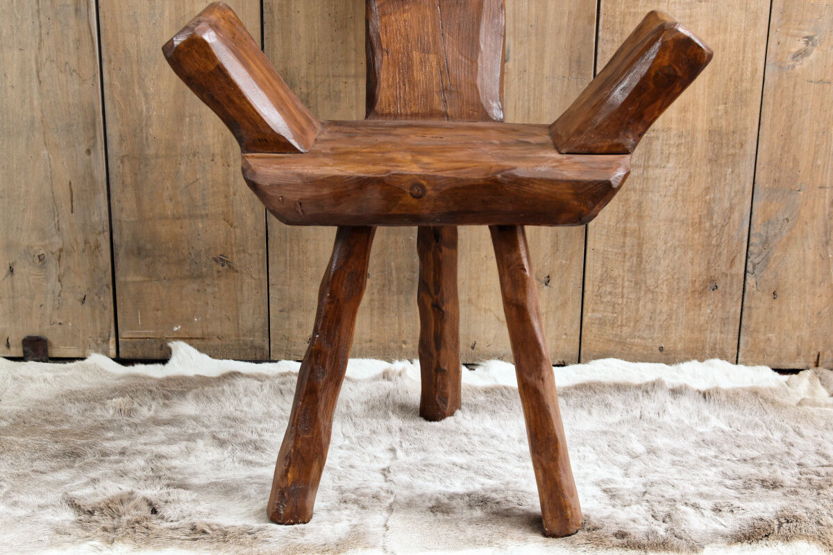 Pair of brutalist chairs made of raw wood