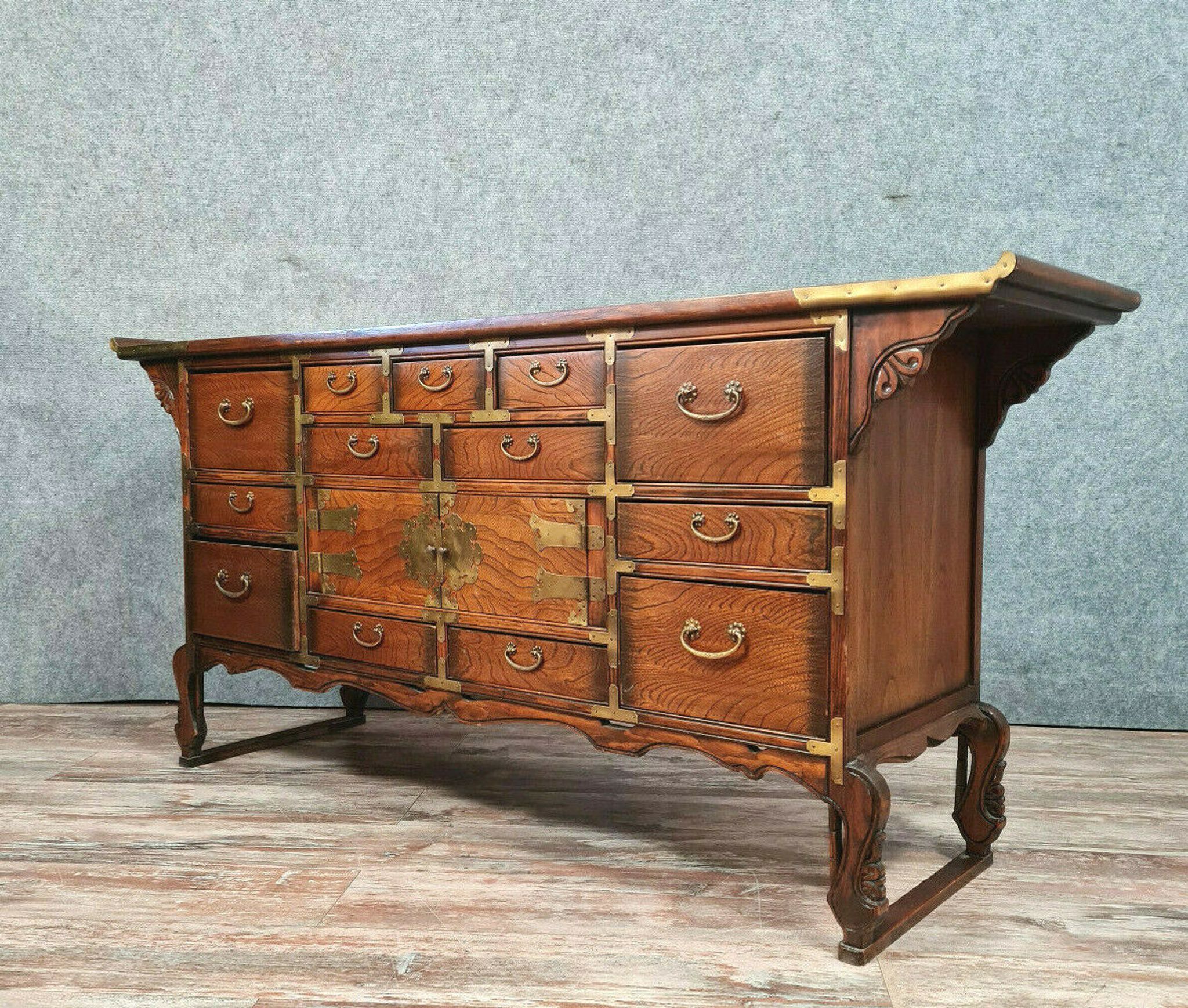 Asian pagoda buffet in exotic wood and gilded bronze circa 1920-1940