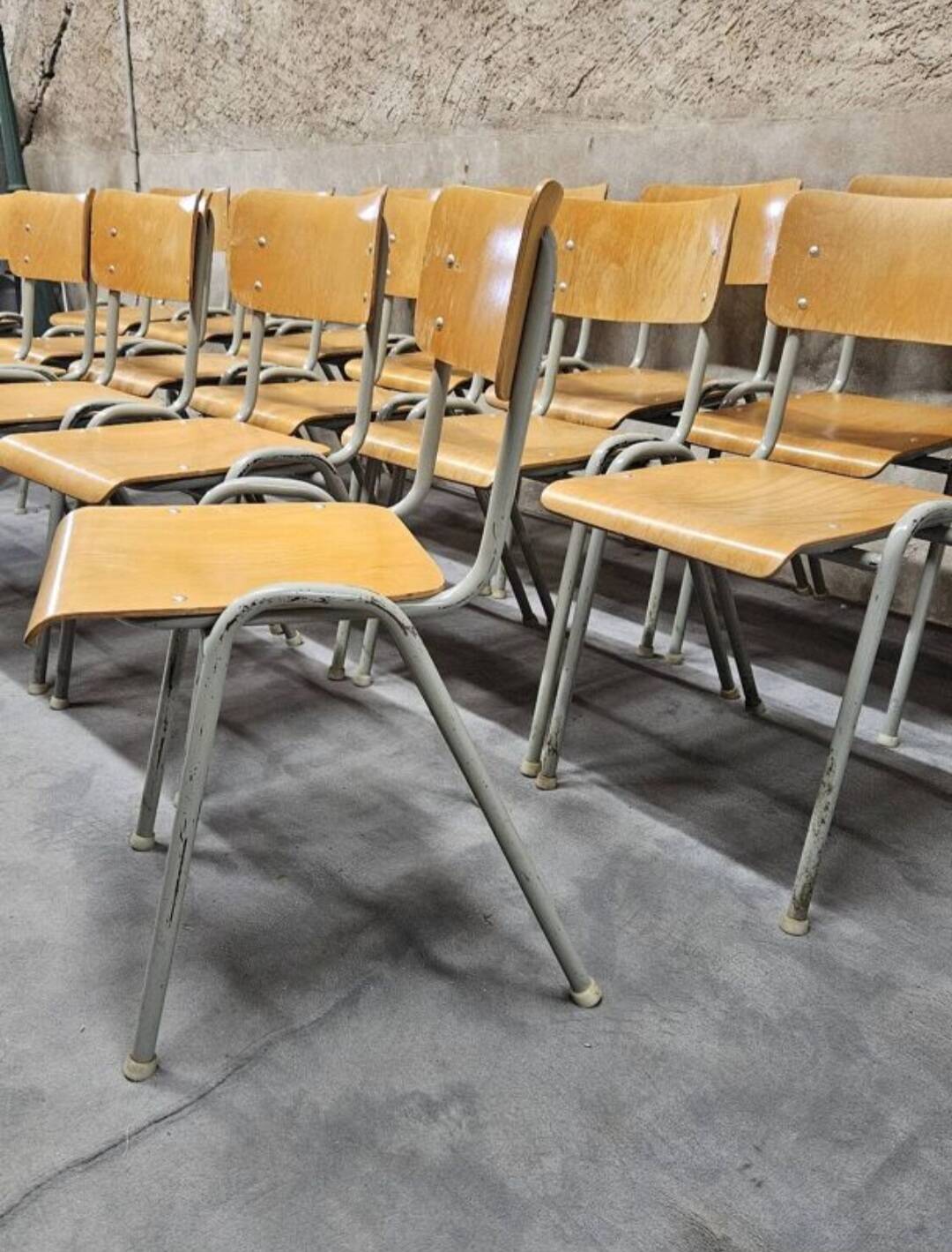Lot of 18 vintage stackable bistro chairs from the 1970s