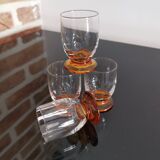 4 verres digestif/shooter  soufflés 1930 cotes vénitiennes et pieds ambre art-déco
