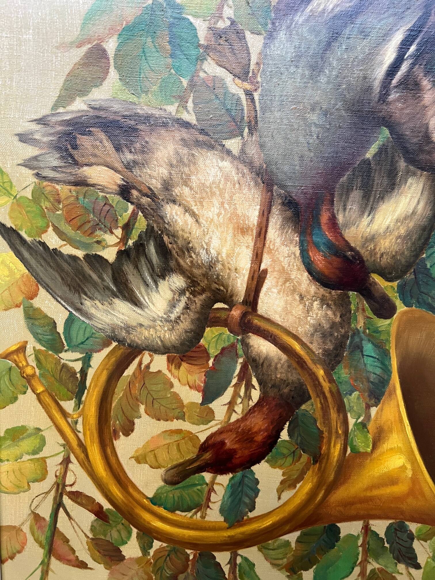 Tableau de style chasse. Huile sur toile.