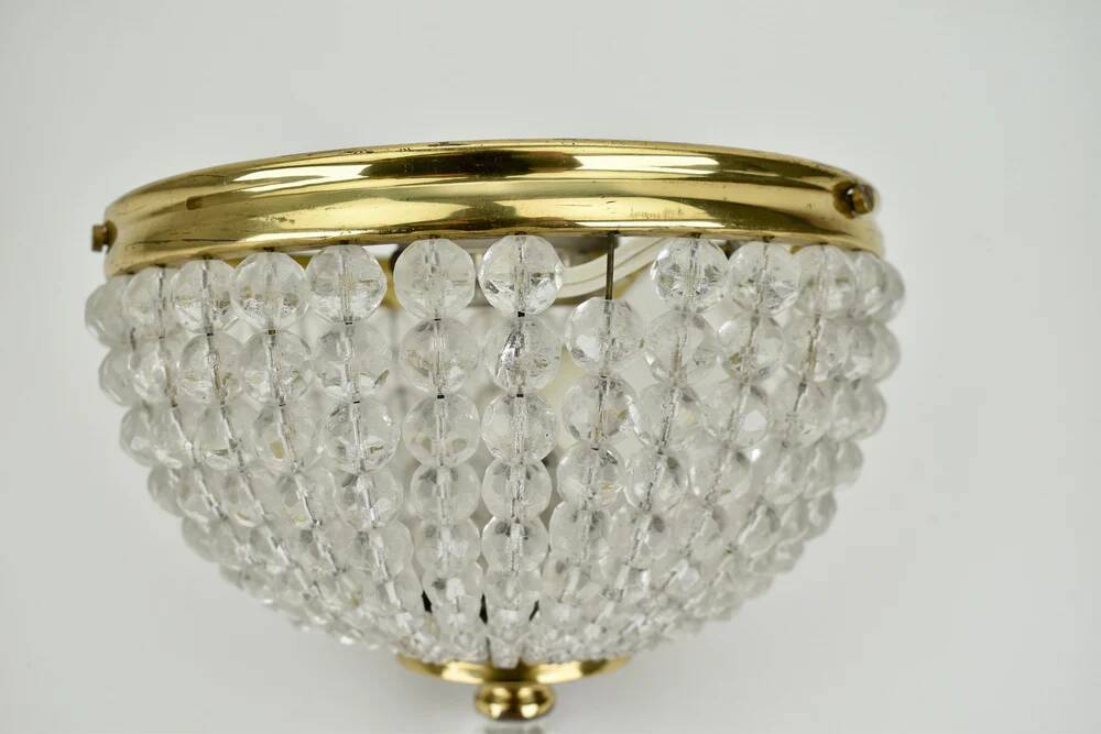 Vintage French brass and crystal flush mount antique
