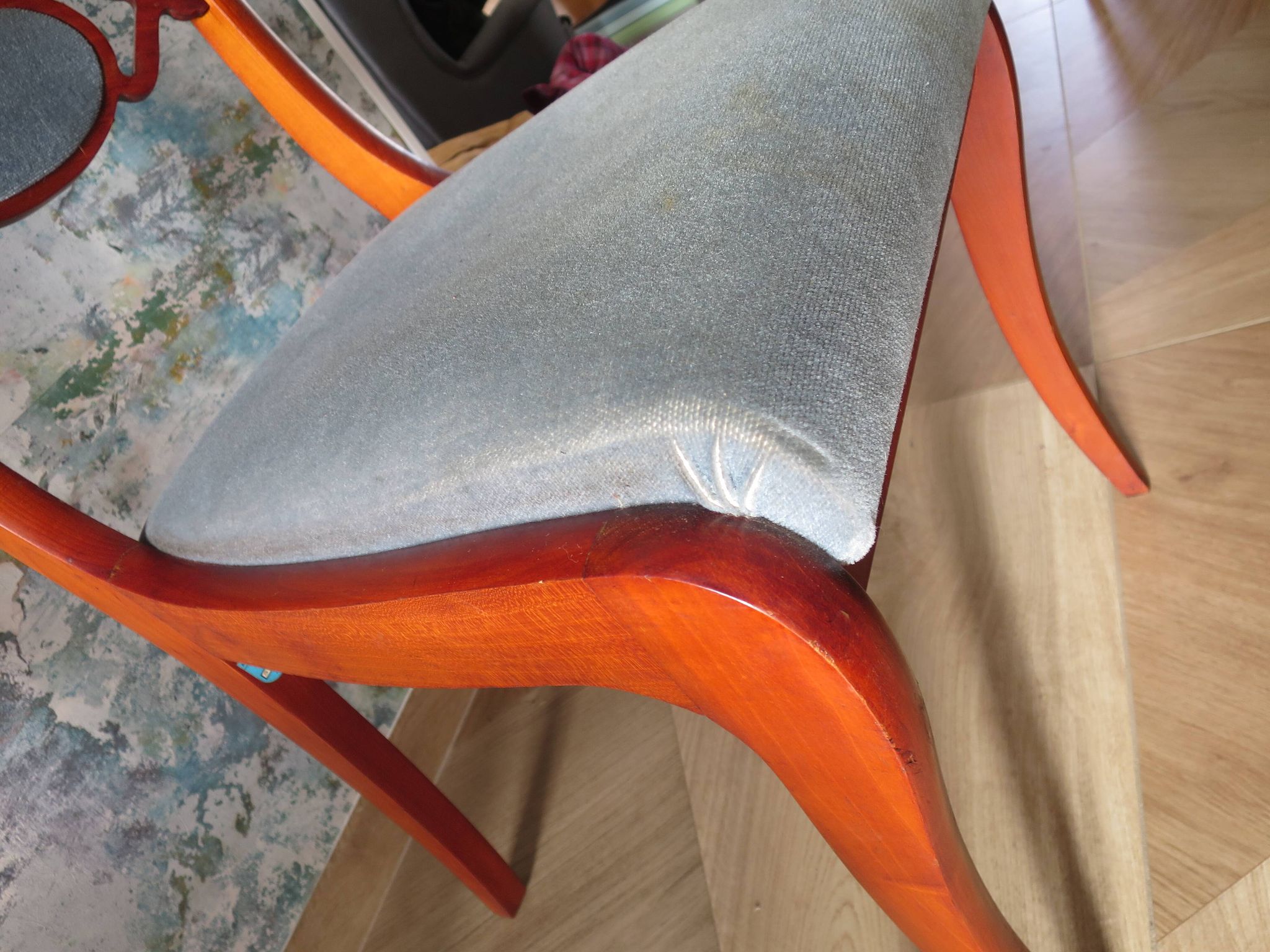 Rare - Set of 4 Louis Philippe/restoration style chairs with medallion - Colour blue / cherry wood