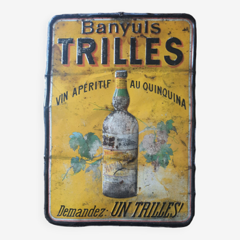 Ancienne plaque en tôle "Banyuls Trilles" Vin apéritif au quinquina 24x34cm 20's