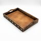 Vintage handcrafted service platter in carved and inlaid wood, India.