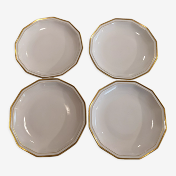 Set of vintage hollow plates in white and gilded Limoges porcelain