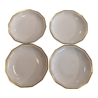 Set of vintage hollow plates in white and gilded Limoges porcelain
