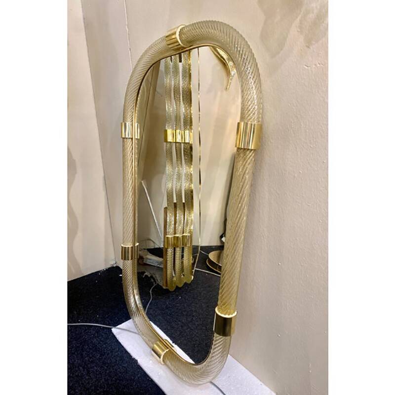 Impressive “Torciglione” Gold Murano Glass Wall Mirror in Barovier Style