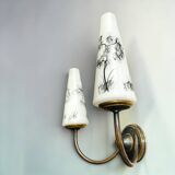 Pair Mid century brass and glass double wall sconces
