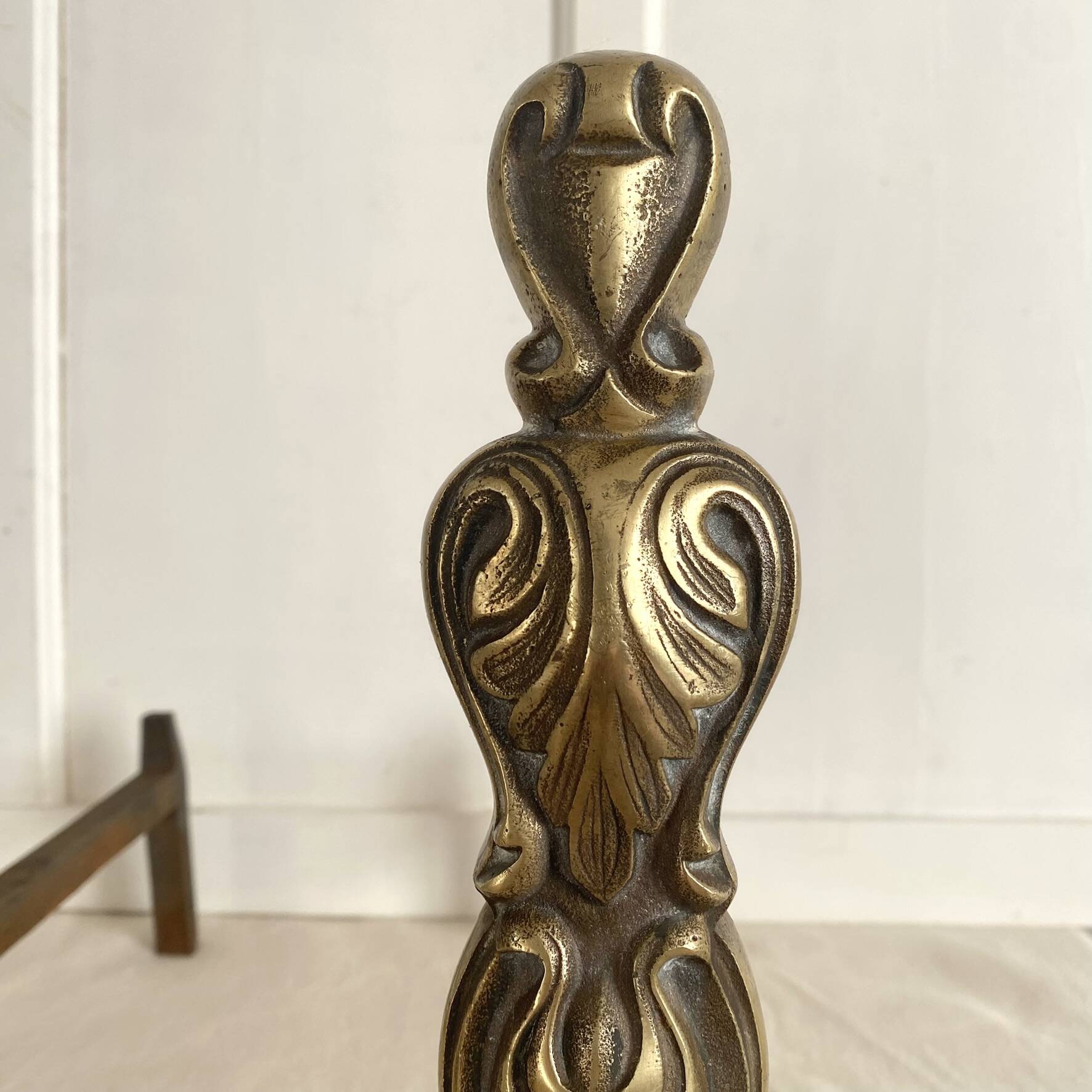 Pair of brass and cast iron fire dogs