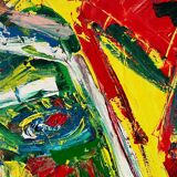 Jazzman playing the double bass, abstract, signed