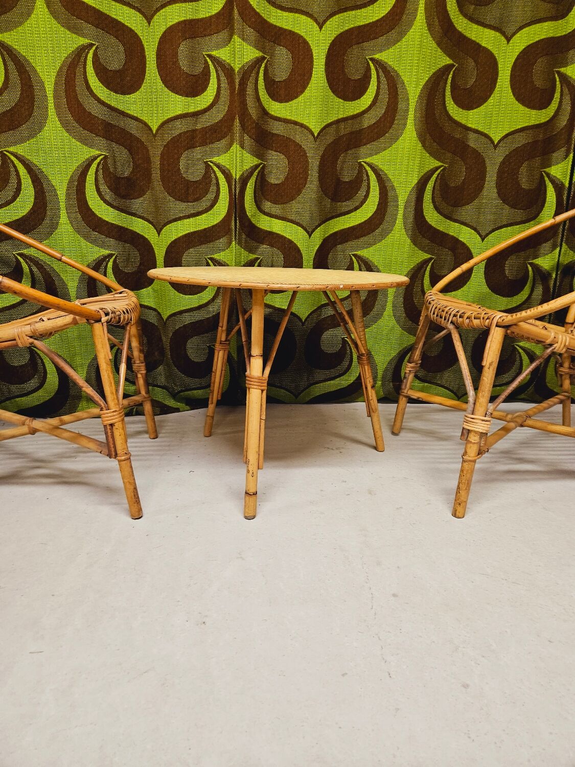 Garden lounge set in vintage bamboo rattan 1960