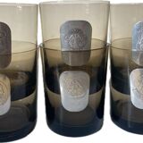 Alcohol carafe with 6 glasses in smoked glass and pewter