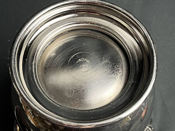 Arts de la table, seau à glace Thermid métal argenté bol verre anses lion X