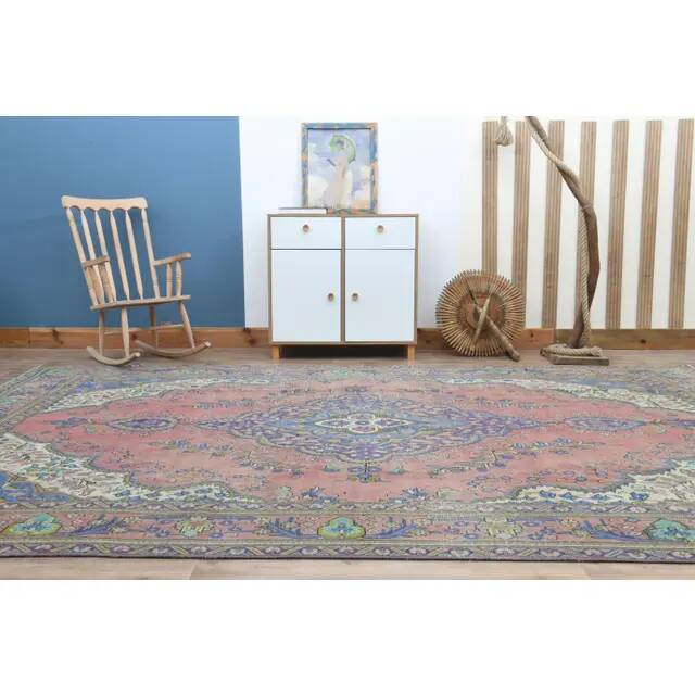 1970s Vintage Persian Handmade Wool Pink Area Rug  283x392