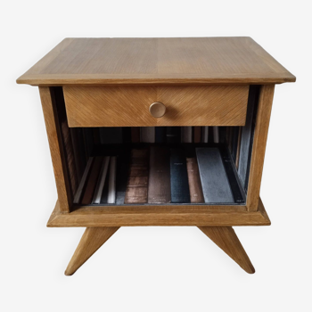 Vintage bedside table, varnished, compass feet, vintage 50s