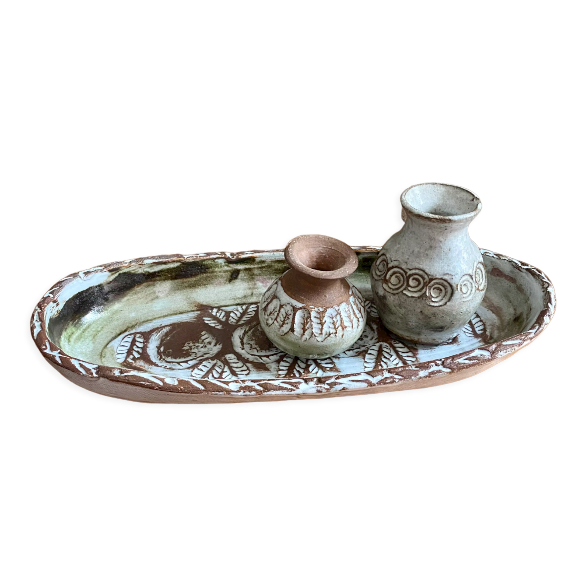 Flat cup and 2 mini ceramic vases Albert Thiry Vallauris