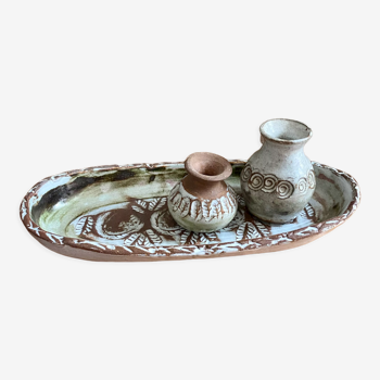 Flat cup and 2 mini ceramic vases Albert Thiry Vallauris