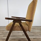 Fauteuil inclinable en bois et tissu des années 70