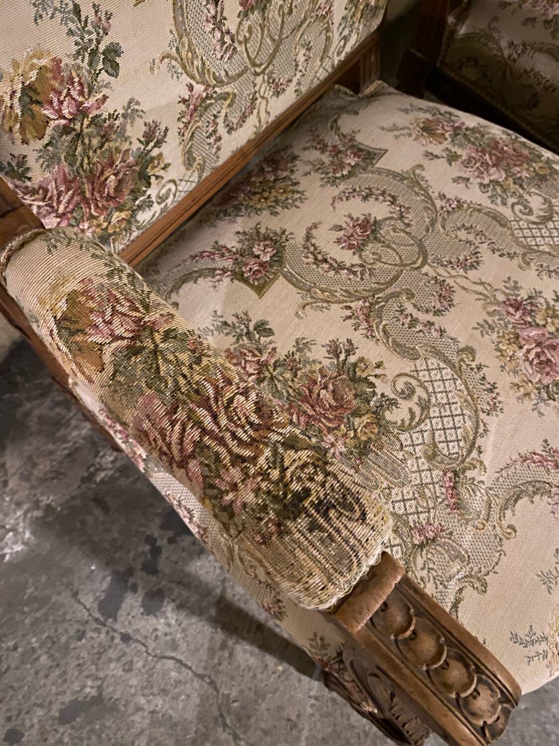 Pair of antique carved wooden armchairs