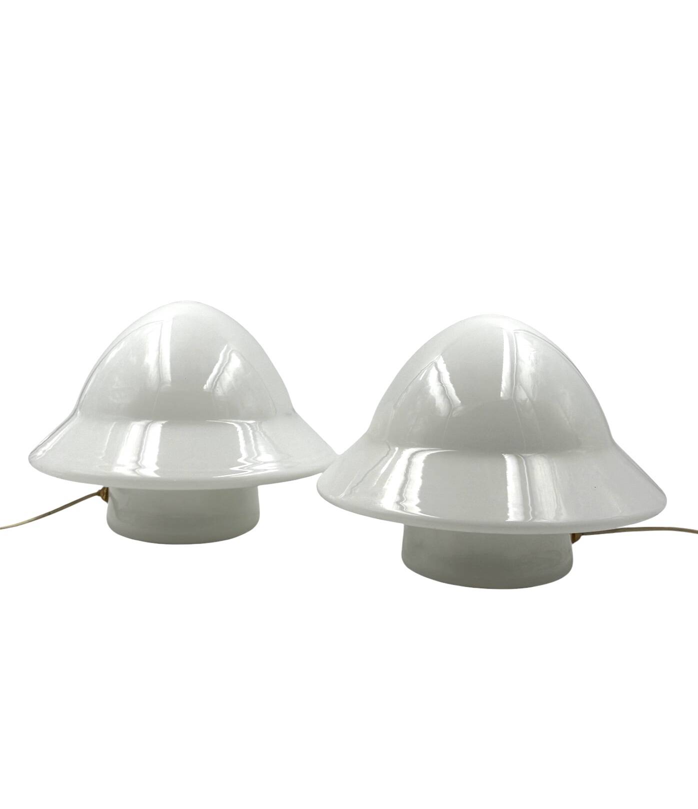 Space age Set of 2 opaline glass table Lamps, Italy 1970s
