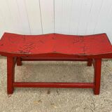 Red end of bed bench in solid wood with cracked effect Chinese style 1950