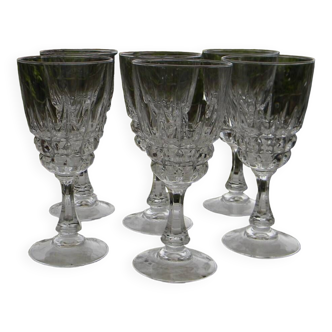 Lot de 6 verres à vin rouge en cristal d'arques. modèle pompadour.