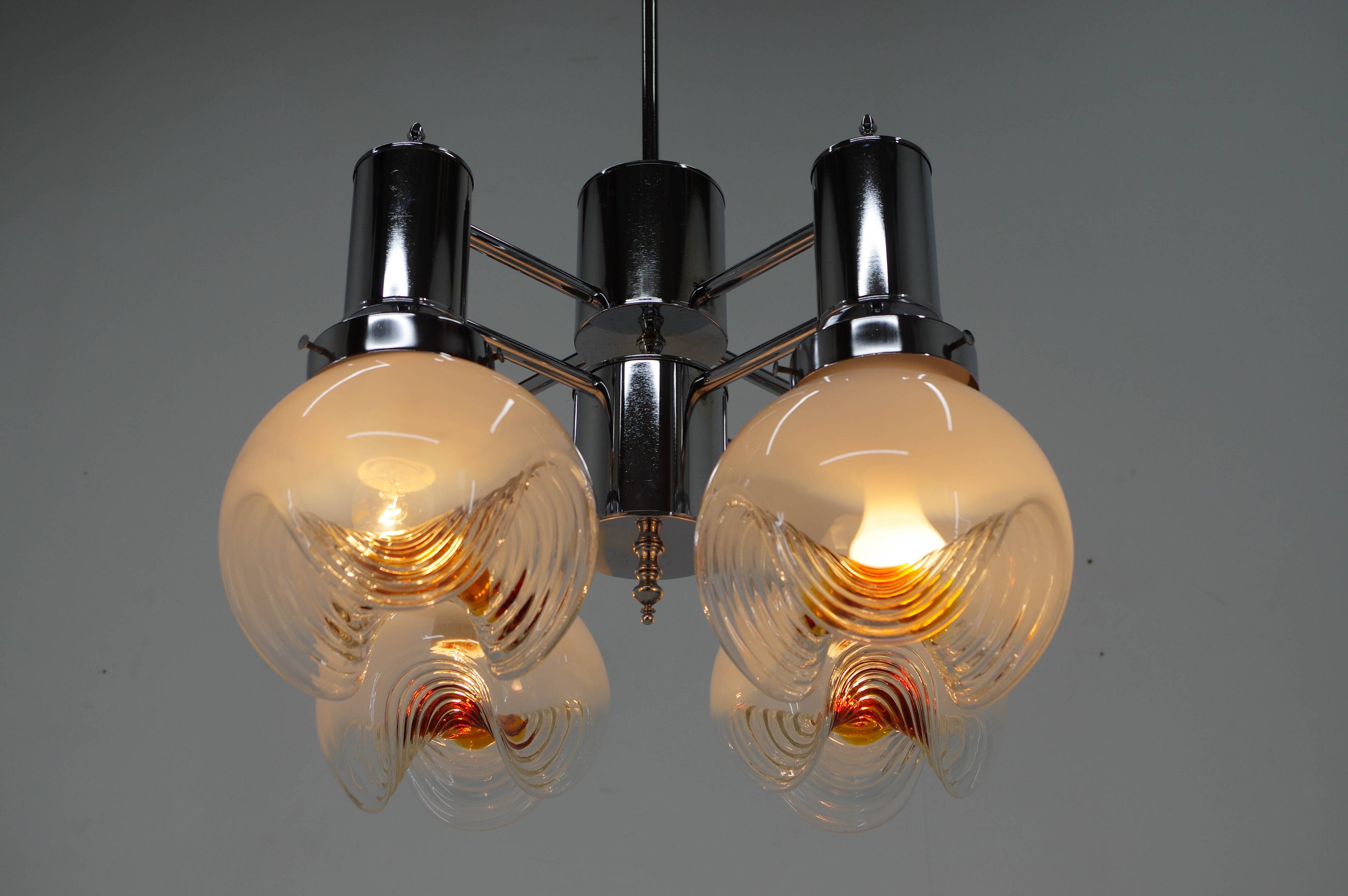 Murano Glass & Chrome Chandelier, Italy, 1970s