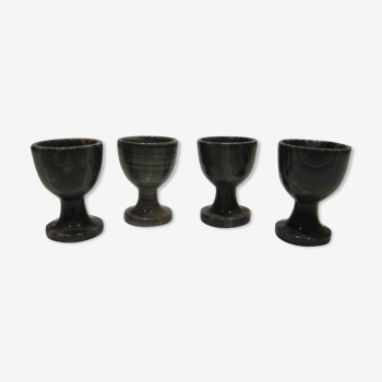 Lot of 4 black marble eggcups 80s