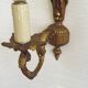 Pair French Gilt Bronze Single Wall Sconces Leaf & Feather Plume Detail