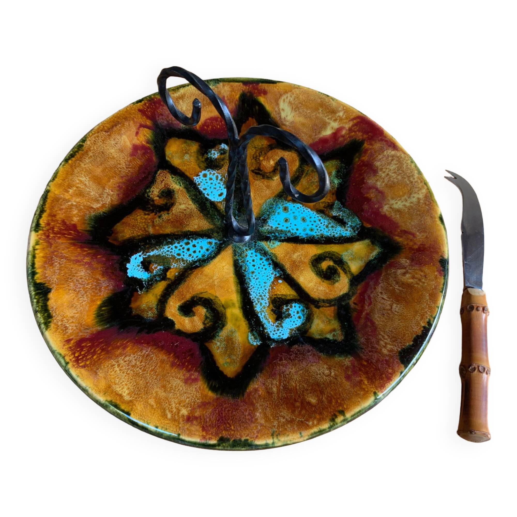 Ceramic cheese platter signed Yvon Roy