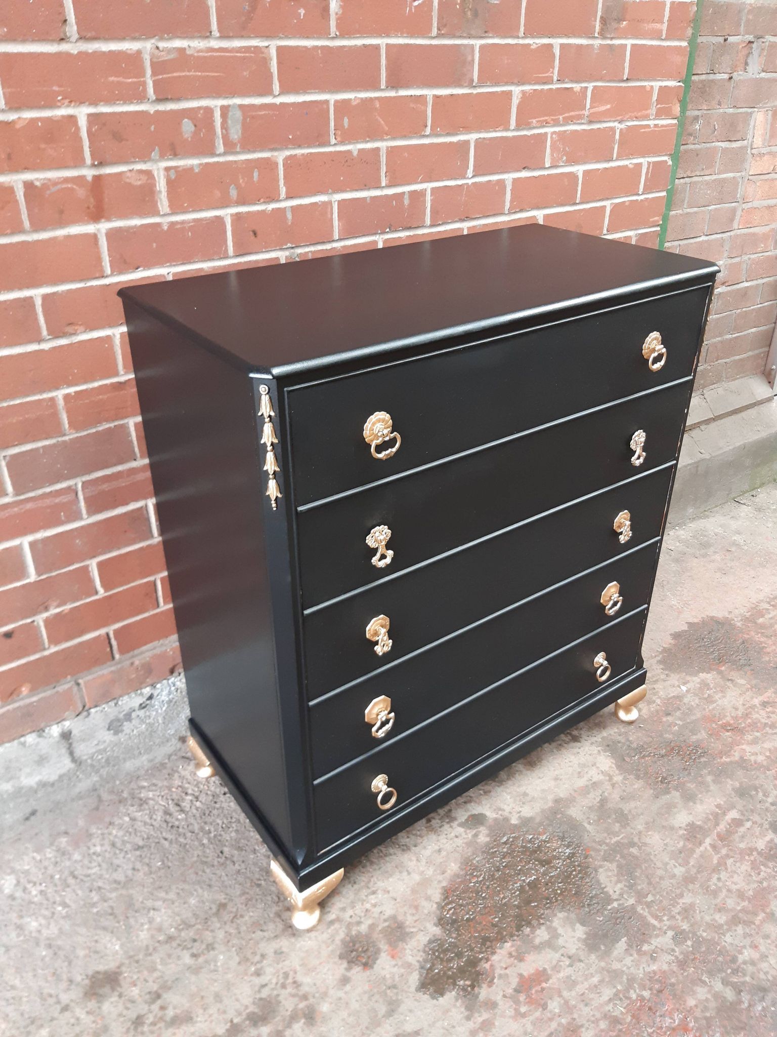 Black gold chest of drawers vintage furniture