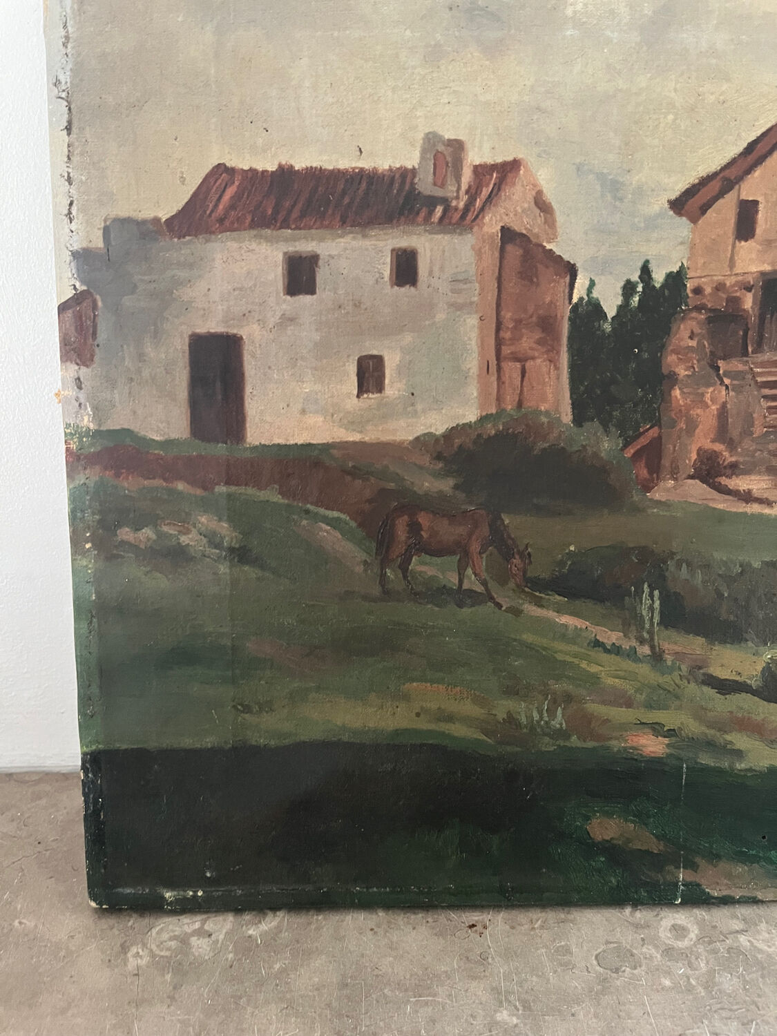 Castelet du pays Cathare, huile sur toile ancienne
