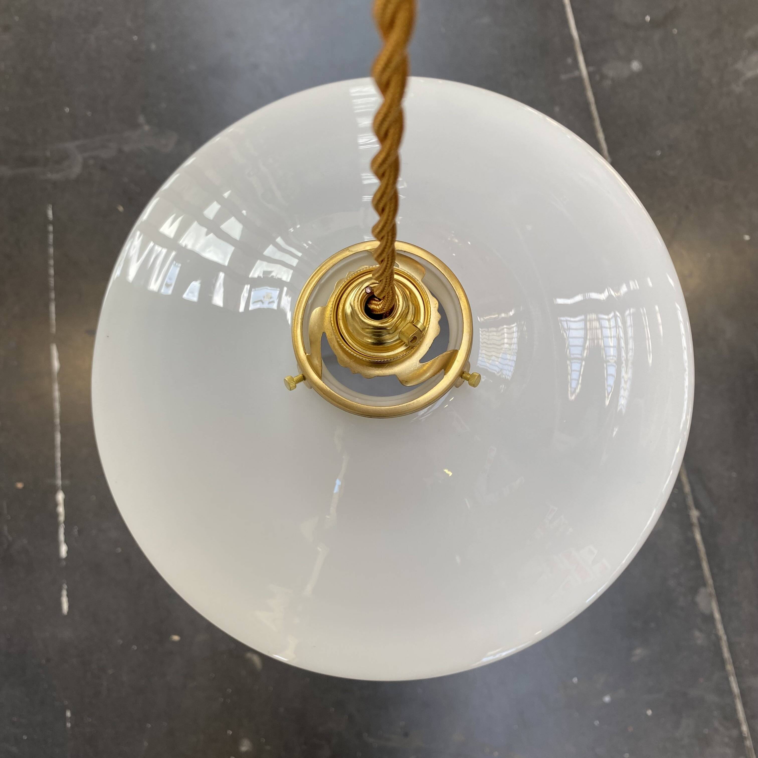 Pair of vintage white opaline pendant lights