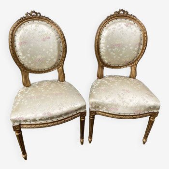 Pair of Louis XVI Style gilded wood chairs 1920/30 to restore