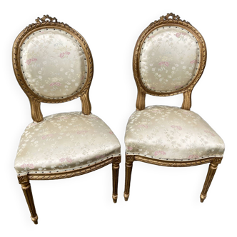 Pair of Louis XVI Style gilded wood chairs 1920/30 to restore