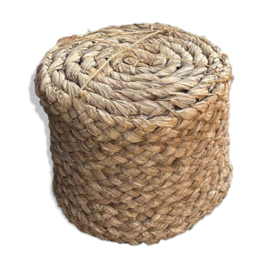 Pouf 70s en jonc tresse