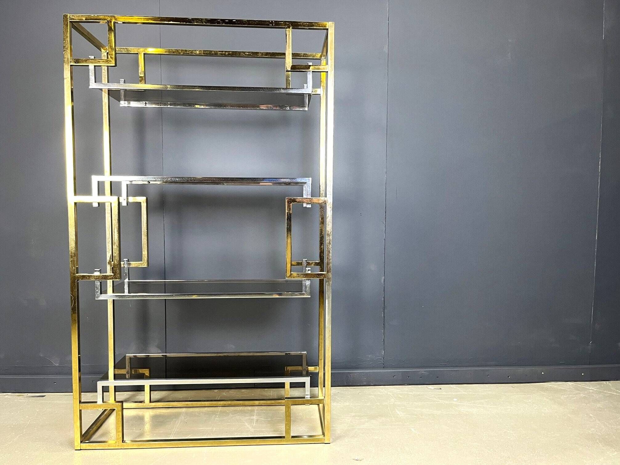 Vintage Italian brass and chrome wall unit, 1970s