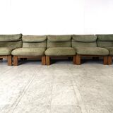 Vintage modular green leather sofa, 1960s