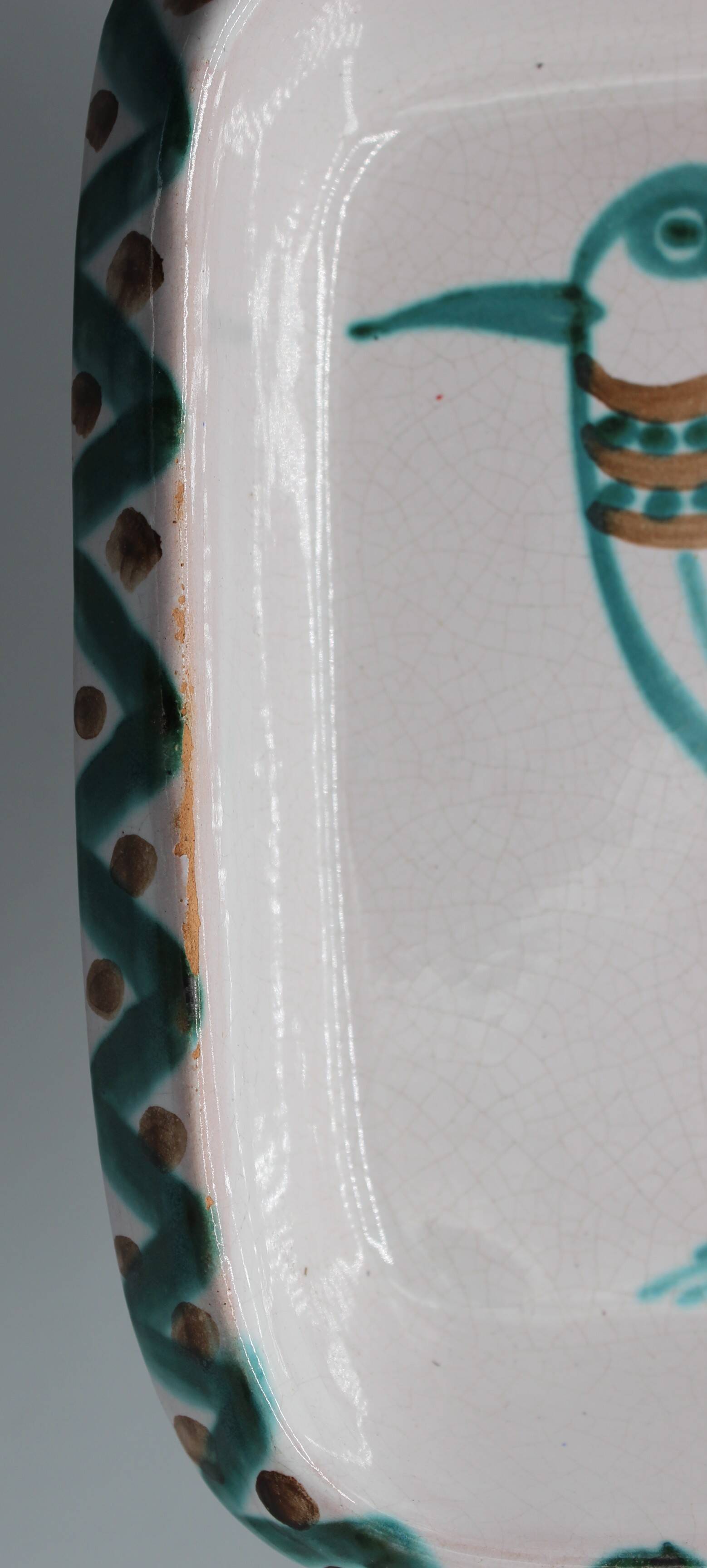 Large vintage ceramic dish depicting a bird - robert picault