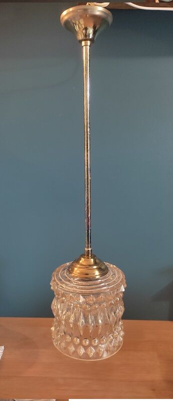 Chandelier entry support gilded metal patinated globe molded glass