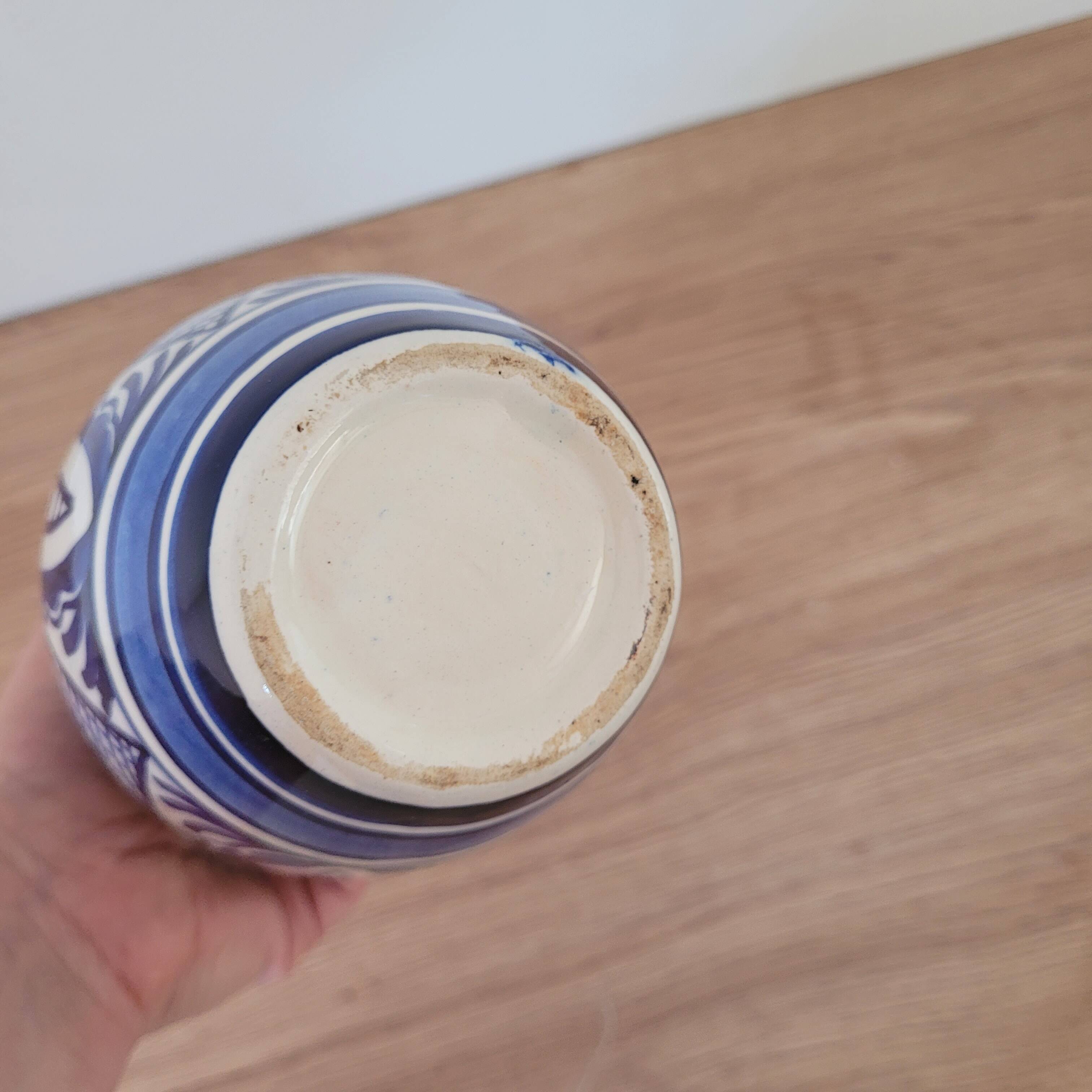 Vintage amphora vase with two handles blue