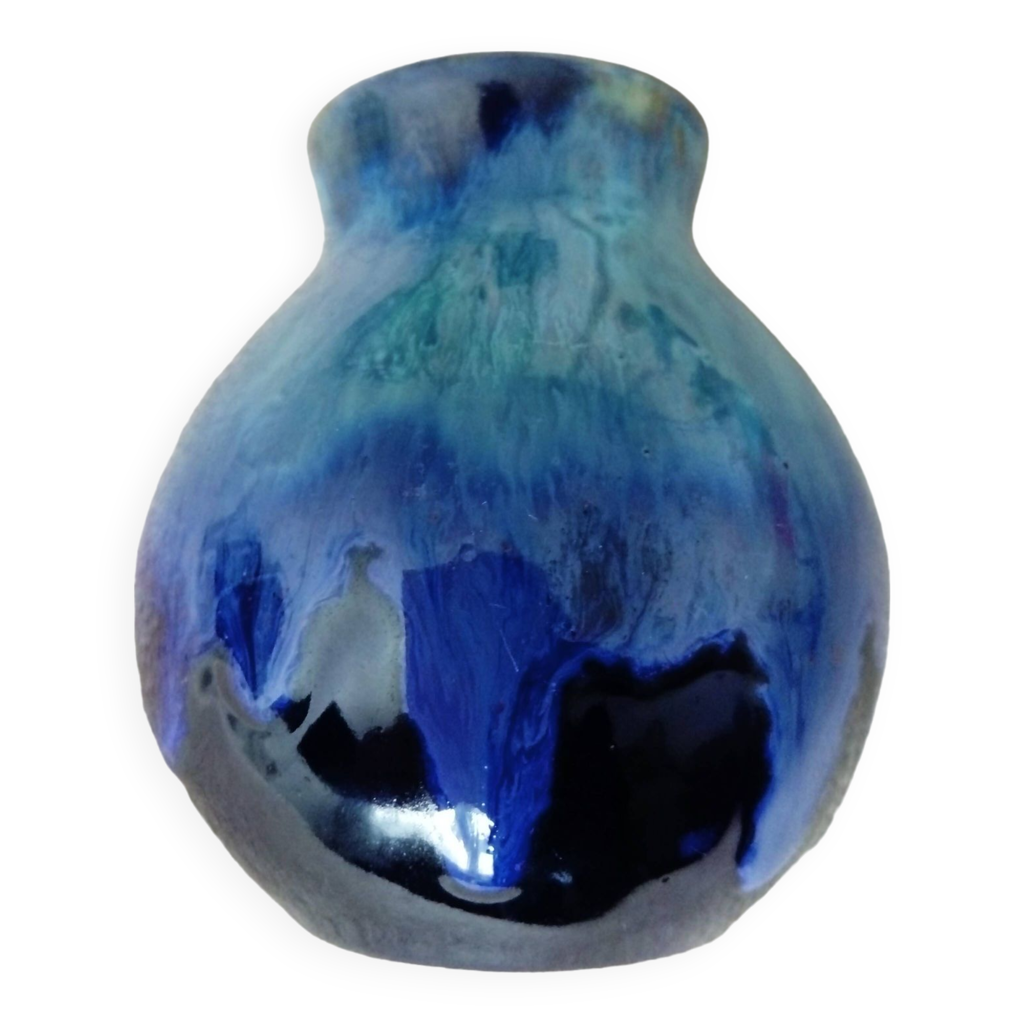 petit vase boule en céramique bleu turquoise